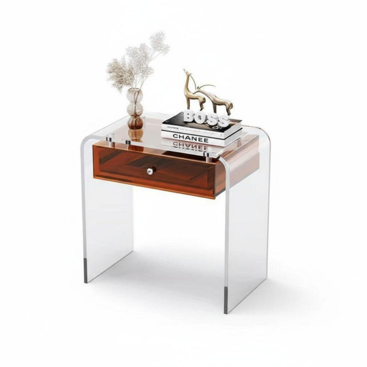 Curved designd Table with literature material compartment compartment Ample Storage Nightstand Multi-Functional
