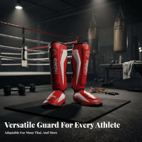High Force Protection Muay Thai Leg Guards Adjustable Straps Muay Thai Shin Guards Long-Lasting PU Leather for Adults, Men, Training, Gym