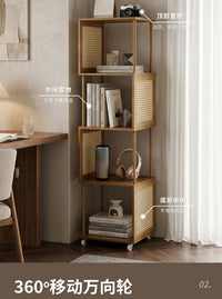 Bamboo Rolling Bookshelf with Wheels for Living Room