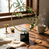 Bamboo Ornament with Marble Base Textured Desk Sculpture Metal-Finish