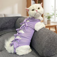 Cat Recovery Suit with Ties, Sleeveless Anti-Licking Design, Breathable Post Surgery Clothes, Adjustable Strap Spay Recovery Suit for Home Care