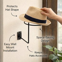 Hat Hooks for Wall Organizer, Metal Hanger for Baseball Caps, Space Savers for Entryway Storage, Mudroom Gray Finish