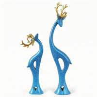 Deer Figurines with Gold Antlers Elegant Deer Ornament Golden for Shelf, Couples