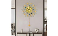 Peacock Wall Clock Gold-Tone Wall Clock with Pendant Radial for Homeowners