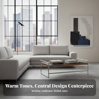 Wood Top Metal Frame Coffee Table Modernist Design Rectangular Coffee Table Small Apartment Perfect for Retro Aesthetic