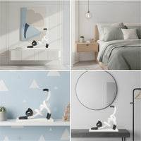 Cat Figurine Sculptural Cat Sculpture with Base Geometric for Entryway, Bedroom