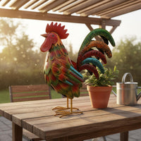 Metal Cockerel Statue Dimensional Textured Chicken Sculpture Weather-Resistant