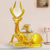 2 Pieces Golden Couple Deer Statues Pair Standing and Sitting Deer Figurines Light Luxury Desktop Sculptures for Entryway, Bookshelf