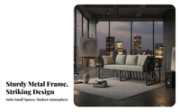 rustic design Metal Frame Armchair and Table Set Minimalist Design Upholstered Single Sofa Modern Aesthetic Indoor Furniture Space-Saving for Homeowners, Business Owners, Interior Designers, Small Apartment, Reception Area, Boutique, Living Room