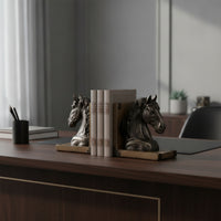 Horse Heads Bookends Farmhouse Horse Bookends Sturdy Bookend Pair with Rectangular Bases for Office Desk