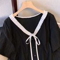 Womens Tops with Lace Trim V-Neck for Summer, Ladies Mature Clothes in Breathable Fabric up to 6XL, Going Out with Feminine Detail