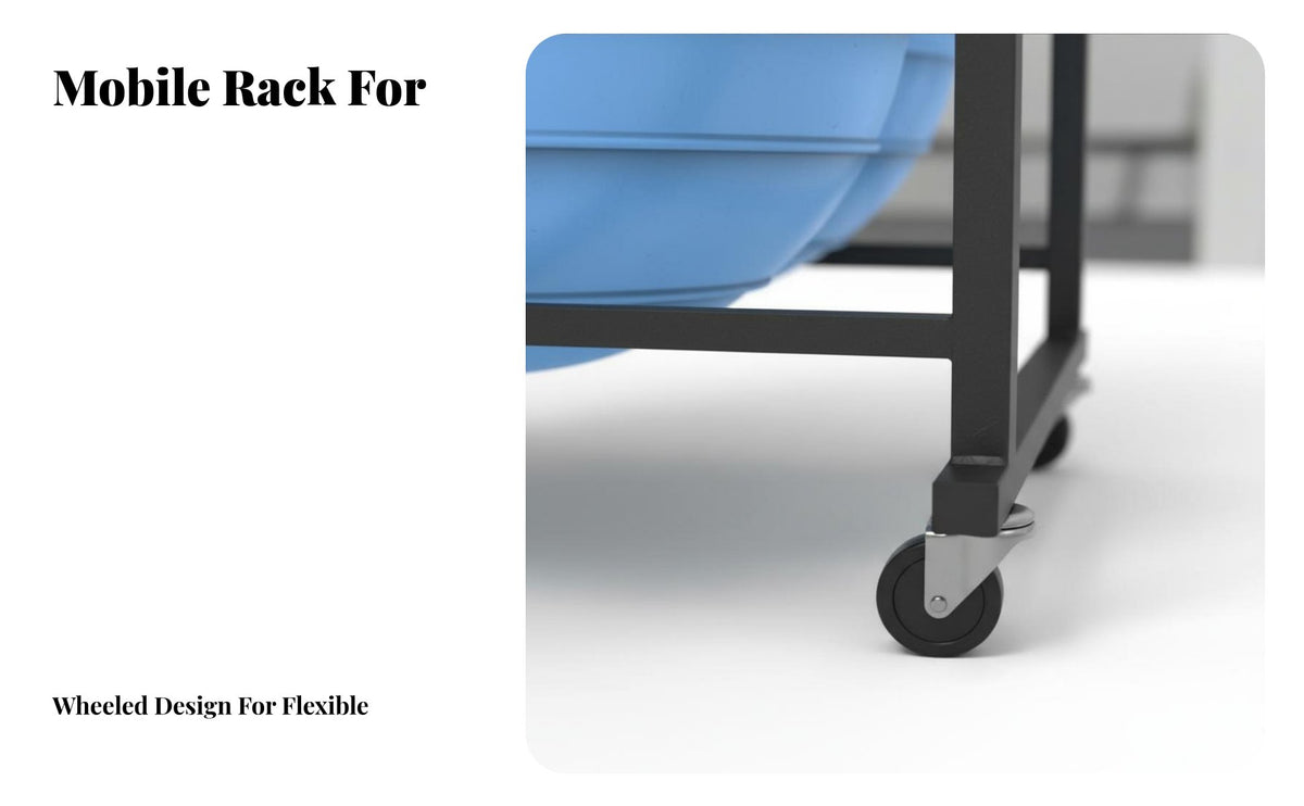 Mobile Fitness Ball Rack Space-Saving Exercise Ball Holder Sturdy Construction Multi-Tier Fitness Rack 360° Swivel Wheels