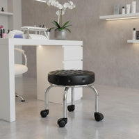 Round Padded Rolling Stool Stackable Design Low Stool with Wheels Carbon Steel Frame Household Furniture for Technicians, Children, Salon, Workshop