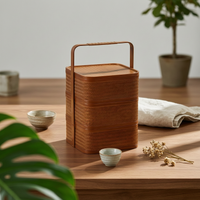 Three-Tier Carrying basket Stackable Bamboo Storage box with Lid Vintage Storage Basket with Lid for Gift Recipients, Tea Service