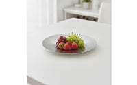 Striped Plate with Fluted Stripes Round Fruit Plate Shallow Dish Silver for Dining Table