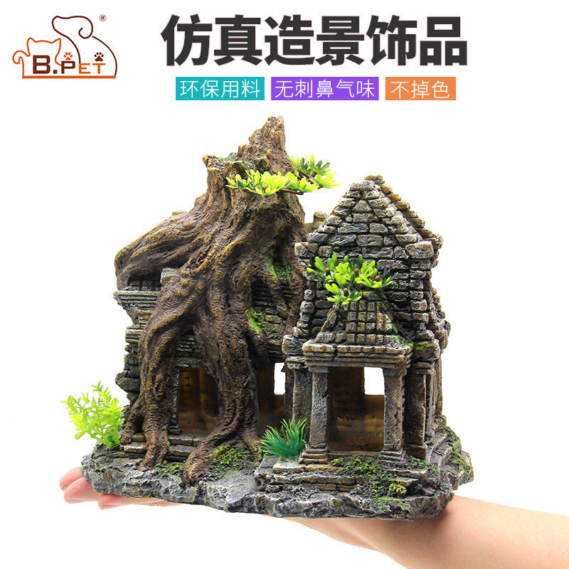 Bpet Resin Aquarium Shrub Castle Hideout Ornament for Fish and Shrimp