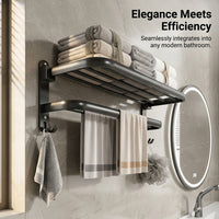 Sink and Washroom Wall-Mounted Rack for Homeowners, Foldable Space Aluminum Bath Towel Holder with No-Drill Mount