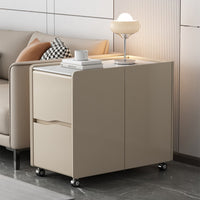 1 Piece Rolling End Table Mobile Bedside Table Solid Wood Cabinet Rock Slab Top with Smart Storage Suitable for Homeowners Seniors Living Room Bedroom