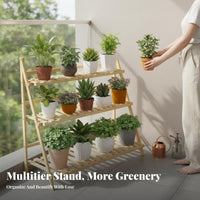 Bamboo Flower Rack Lightweight Foldable Flower Rack Good Drainage for Homeowners