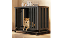 Dog Crate with Wheels Multipurpose Dog Crate with Pull-out Tray Decorative Wooden Kennel for Small Dogs