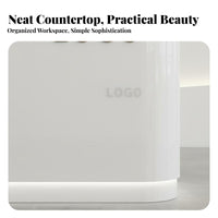 Modern Reception Desk Curing Varnish Finish Small Shop Front Desk Minimalist Lines Curved Cashier Counter for Business Owners, Company Entrance, Lobby