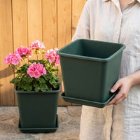 Made in Japan Square Planter Flower Pot Indoor Use Plastic Pot for Houseplants Succulents Stylish Dark Green