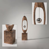 Sculptural Ornament with Shiny Ball Wood-Grain Resin Statue with Hanging Ball