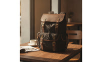 Waxed Canvas Backpack Retro Backpack with Leather Trim Classic Rucksack for Journeyers, Travel