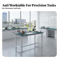 Easy to Clean Anti-Static Workbench Adjustable Shelves ESD Work Table Electronics Assembly Bench for Technicians, DIY Enthusiasts, Factory, Repair Shop, Warehouse, Garage