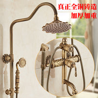 European-Style Antique Carved Shower Set, Brass, Wall-Mounted, Rain Shower