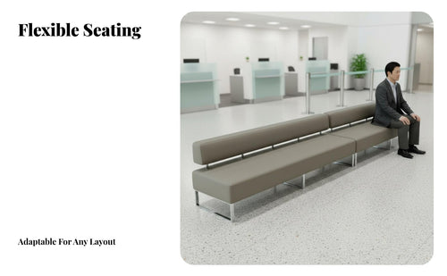 Comfortable Padding Upholstered Multi-Seater Bench Minimalist Design 3-Seater Upholstered Couch Sturdy construction Reception Sofa dense padding for Visitors, Customers, Lobby, Waiting Area, Salon, Airport Terminal