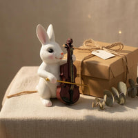 Rabbit Violin Figurine Smooth Finish Bunny Sculpture Decorative for Home Display
