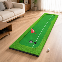 300cm Putt Mat with Artificial Turf, Non-Slip Golf Mat for Indoor Training, Portable, Realistic Grass Texture, Practice Holes, Flags