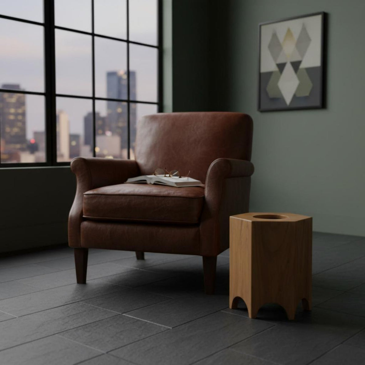 Hexagonal Wood Block Table Japanese Minimalist Design Stool No Assembly Required Multifunctional for Interior Designers, Adults