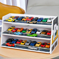 1:64 Scale Parking Lot Display Scene Multi-Level Model Car Display Shelf Three-Tier Toy Parking Garage Trapezoid-Shaped for Collectors, Playroom