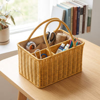 Rectangular Woven Basket with Handle Portable Storage Basket with Handles Structured Multipurpose for Closet, Bedroom, Kitchen, Entryway