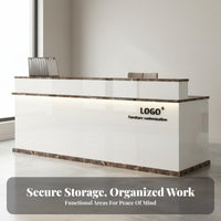 Modern Reception Desk Minimalist Front Desk Counter Checkout Area Varnish Ed Finish Sturdy Construction Secure Storage Suitable for Business Owners Lobby Retail Store Corporate Workplace