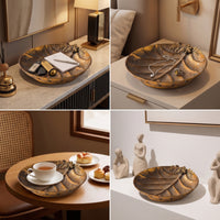 Pedestal Bowl with Floral Detail Gilded Bronze Oval Pedestal Tray Vintageopulent Metal Centerpiece Tray for Coffee Tables, Photo Shoots, Luxury Hotels