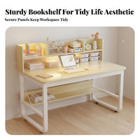 Computer Desk with Hutch Space Saving Design Student Desk with Storage Shelves Multi-functional Workstation Steel Frame Storage for Teens Suitable for Home Study Room Dorm