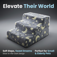 Dog Steps Stairs Bed Non-Slip Pet Small Dogs, Dog Steps for Elderly Dogs, Glow i #variant:Grey with Luminous Stars and Moons