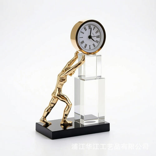 Analog Clock with Figure Modern Decorative Clock with Base Sleek for Study