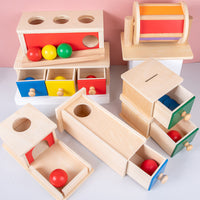 Wooden Montessori Coin Box Ball Drop Drawer Target Box Early Education Learning Toy for Toddlers 1-3 Years