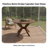 Space-Saving Round Drop-Panel Table Foldable Design Home Furniture Extendable Household Furnishing Multi-Functional for Apartment Dwellers, Small Families, Couples, Dining Room, Kitchen, Breakfast Nook