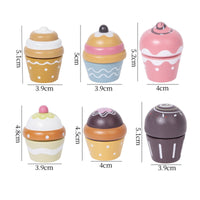 6 Pieces Pastel Wooden Dessert Set Decorative Patterns Dessert Playset Fine Motor Skills Kids Toy Gift Idea for Early Learning
