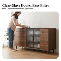 Modern Design Fluted Glass Door Credenza Multi-Functional Sideboard Adjustable Shelves Buffet Cabinet Soft-Close Doors for Entertainers, Homeowners, Apartment Dwellers, Dining Room, Kitchen, Entryway, Hallway