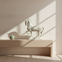 Rearing Horse Statue Retro Horse Figurine Carved Ornament for Entryway, Study