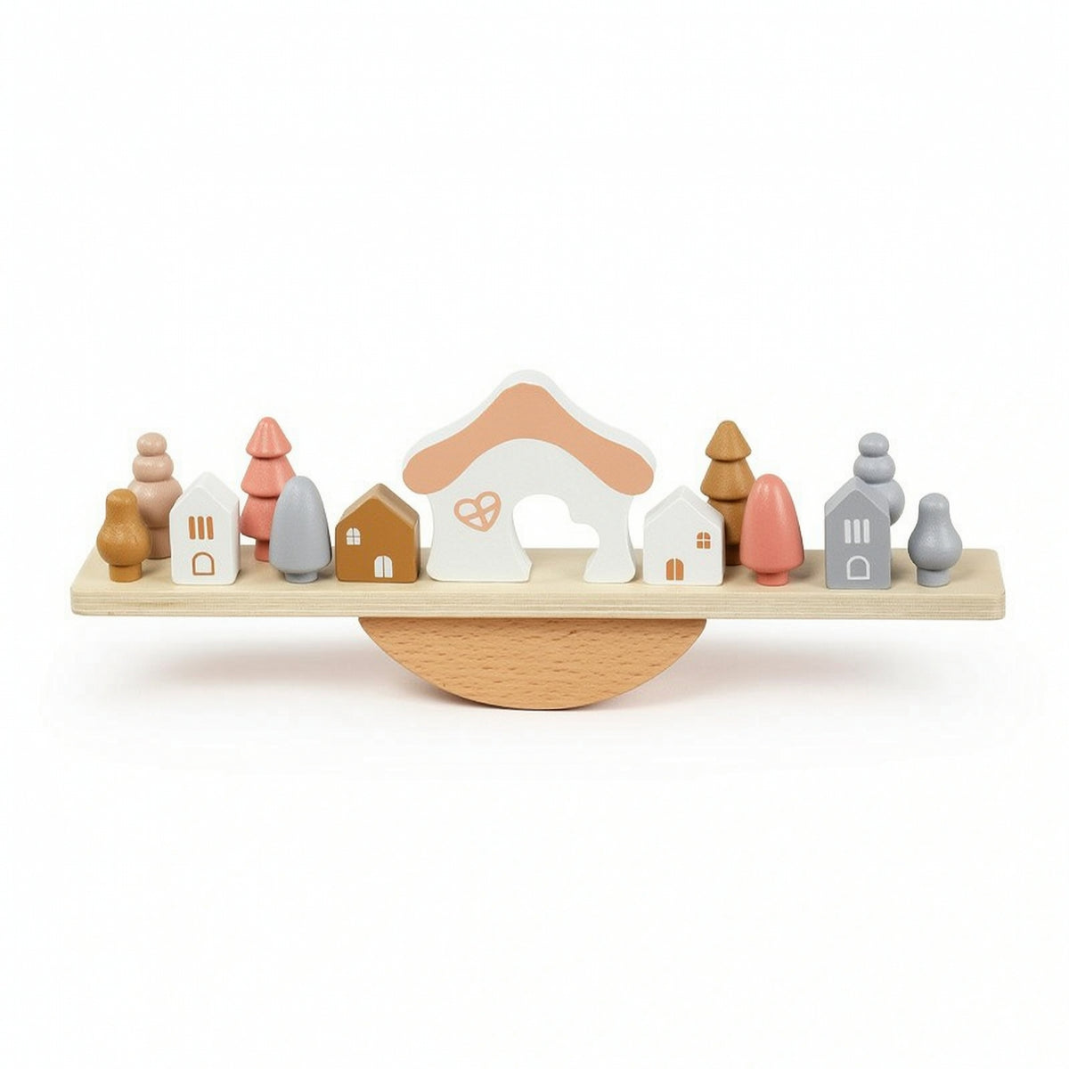 Wooden Balancing Game Stacking Wobble Board with Blocks Wooden Balance Board Pastel Open-Ended for Toddlers, Playroom, Classroom