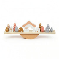 Wooden Balancing Game Stacking Wobble Board with Blocks Wooden Balance Board Pastel Open-Ended for Toddlers, Playroom, Classroom