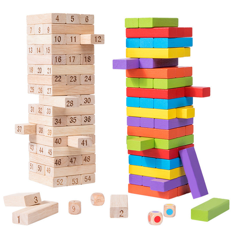 Wooden Stacking Blocks Game, Colorful Tower, Tabletop Game, Large Size