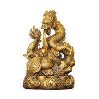 Dragon Figurine with Lotus Embossed Dragon Statue Metal-Finish for Collectors